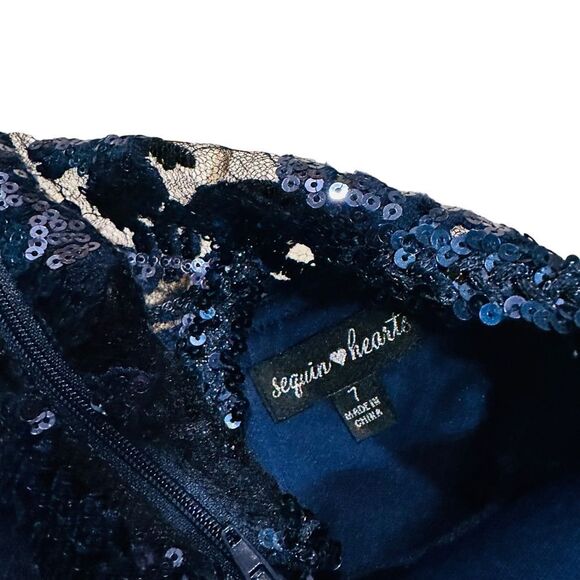 Sequin Hearts Navy Blue Sequin Bodycon Midi Dress - Size 7 - Picture 9 of 16